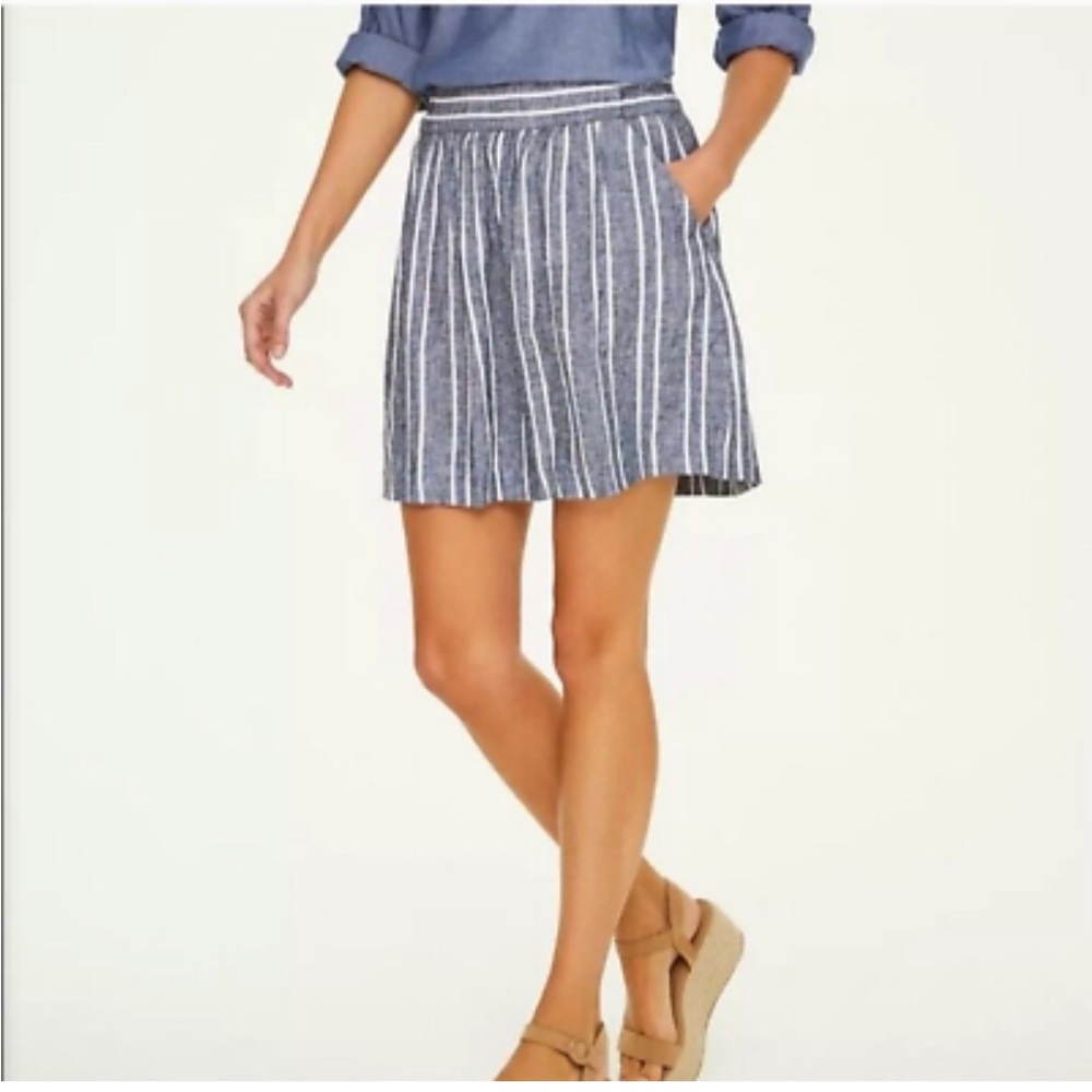 Loft Linen Blend Gray White Striped Pull On Pockets Mini Skirt Size M